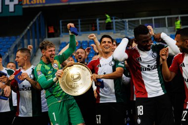 Kacper Tobiasz, Bartosz Kapustka ve Jean Pierre Nsame, Süper Puchar Polski maçında Lech Poznan ve Legia Warszawa (Maciej Rogowski)