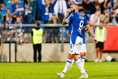 Mikael Ishak UEFA Şampiyonlar Ligi maçında gol attıktan sonra kutlama yaparken görüldü. Lech Poznan ve Breidablik Kopavogur (Maciej Rogowski)