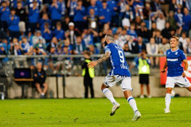 Mikael Ishak UEFA Şampiyonlar Ligi maçında gol attıktan sonra kutlama yaparken görüldü. Lech Poznan ve Breidablik Kopavogur (Maciej Rogowski)