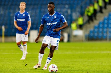 Timothy Ouma UEFA Şampiyonlar Ligi maçında görüldü. Lech Poznan ve Breidablik Kopavogur (Maciej Rogowski)