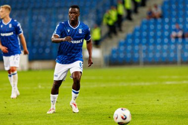 Timothy Ouma UEFA Şampiyonlar Ligi maçında görüldü. Lech Poznan ve Breidablik Kopavogur (Maciej Rogowski)