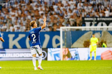 Joel Pereira UEFA Şampiyonlar Ligi 'nde gol attıktan sonra kutlama yaparken görüldü. Lech Poznan ve Breidablik Kopavogur (Maciej Rogowski)