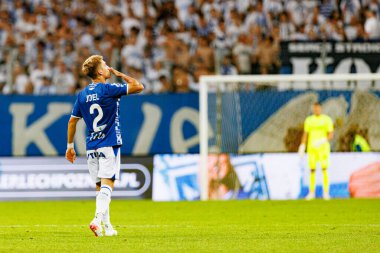Joel Pereira UEFA Şampiyonlar Ligi 'nde gol attıktan sonra kutlama yaparken görüldü. Lech Poznan ve Breidablik Kopavogur (Maciej Rogowski)