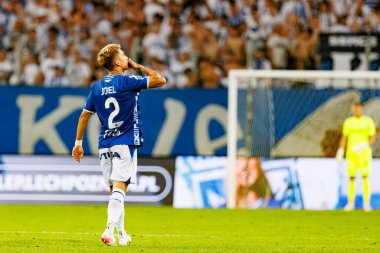 Joel Pereira UEFA Şampiyonlar Ligi 'nde gol attıktan sonra kutlama yaparken görüldü. Lech Poznan ve Breidablik Kopavogur (Maciej Rogowski)