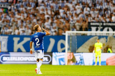 Joel Pereira UEFA Şampiyonlar Ligi 'nde gol attıktan sonra kutlama yaparken görüldü. Lech Poznan ve Breidablik Kopavogur (Maciej Rogowski)
