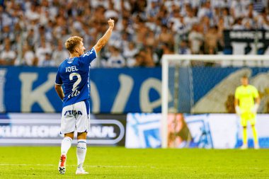 Joel Pereira UEFA Şampiyonlar Ligi 'nde gol attıktan sonra kutlama yaparken görüldü. Lech Poznan ve Breidablik Kopavogur (Maciej Rogowski)