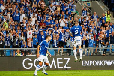 Mikael Ishak UEFA Şampiyonlar Ligi maçında gol attıktan sonra kutlama yaparken görüldü. Lech Poznan ve Breidablik Kopavogur (Maciej Rogowski)