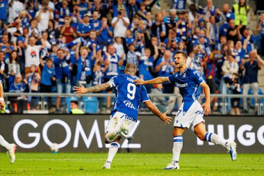 Mikael Ishak UEFA Şampiyonlar Ligi maçında gol attıktan sonra kutlama yaparken görüldü. Lech Poznan ve Breidablik Kopavogur (Maciej Rogowski)