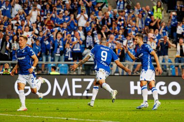 Mikael Ishak UEFA Şampiyonlar Ligi maçında gol attıktan sonra kutlama yaparken görüldü. Lech Poznan ve Breidablik Kopavogur (Maciej Rogowski)