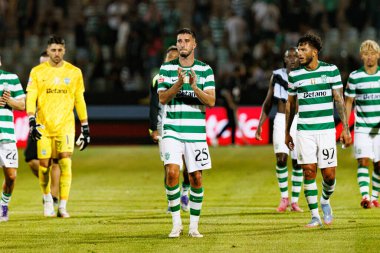 Goncalo Inacio, Liga Portekiz maçı sırasında Estadio Belediyesi Rio Maior 'daki Casa Pia ve Sporting CP takımları arasında görüldü (Maciej Rogowski)
