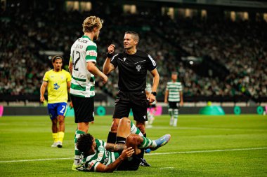 Helder Malheiro, Morten Hjulmand ve Luis Suarez, Liga Portekiz maçı sırasında Estadio Jose Alvalade 'de (Maciej Rogowski)
