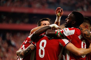 Oihan Sancet ve Inaki Williams, Estadio de San Mames 'te (Maciej Rogowski) Atletizm Kulübü ve Rayo Vallecano takımları arasında oynanan LaLiga EA SPORTS maçında gol attıktan sonra kutlama yaparken görüldü.)