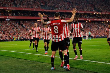 Oihan Sancet ve Inaki Williams, Estadio de San Mames 'te (Maciej Rogowski) Atletizm Kulübü ve Rayo Vallecano takımları arasında oynanan LaLiga EA SPORTS maçında gol attıktan sonra kutlama yaparken görüldü.)