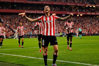 Oihan Sancet, Estadio de San Mames 'de (Maciej Rogowski) oynayan Atletizm Kulübü ve Rayo Vallecano takımları arasında oynanan LaLiga EA SPORTS maçında gol attıktan sonra kutlama yaparken görüldü.)