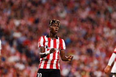 Nico Williams, Estadio de San Mames 'te Atletizm Kulübü ve Rayo Vallecano takımları arasında oynanan LaLiga EA SPORTS maçı sırasında görüldü (Maciej Rogowski)