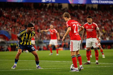 Oğuz Aydın ve Andreas Schjelderup, Şampiyonlar Ligi eleme maçında SL Benfica ile Fenerbahçe SK (Maciej Rogowski) arasında görüldüler.)