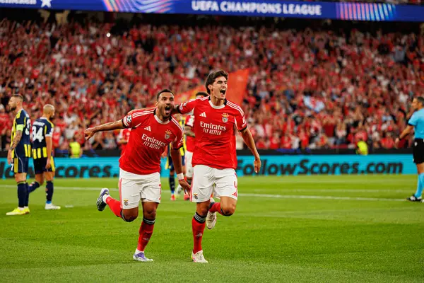 Vangelis Pavlidis ve Antonio Silva SL Benfica ve Fenerbahçe SK (Maciej Rogowski) arasındaki Şampiyonlar Ligi ön eleme maçında gol üstüne gol atarken görüldüler.)