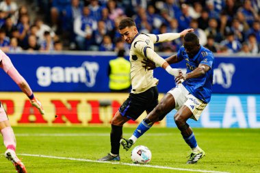 Ferran Torres and Eric Bailly seen during LaLiga EA SPORTS game between teams of Real Oviedo  and FC Barcelona at Carlos Tartiere Stadium (Maciej Rogowski/Ball Raw Images)