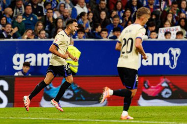 Eric Garcia seen  celebrating after scoring goal during LaLiga EA SPORTS game between teams of Real Oviedo  and FC Barcelona at Carlos Tartiere Stadium (Maciej Rogowski/Ball Raw Images)