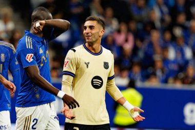 Eric Bailly and Ferran Torres seen during LaLiga EA SPORTS game between teams of Real Oviedo  and FC Barcelona at Carlos Tartiere Stadium (Maciej Rogowski/Ball Raw Images)