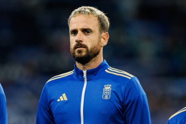 Aaron Escandell seen during LaLiga EA SPORTS game between teams of Real Oviedo  and FC Barcelona at Carlos Tartiere Stadium (Maciej Rogowski/Ball Raw Images)
