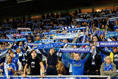 Fans of Real Oviedo seen during LaLiga EA SPORTS game between teams of Real Oviedo  and FC Barcelona at Carlos Tartiere Stadium (Maciej Rogowski/Ball Raw Images)