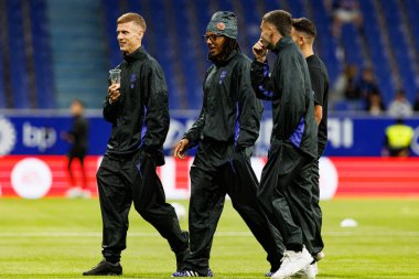 Dani Olmo, Jules Kounde and Ferran Torres seen during LaLiga EA SPORTS game between teams of Real Oviedo  and FC Barcelona at Carlos Tartiere Stadium (Maciej Rogowski/Ball Raw Images)