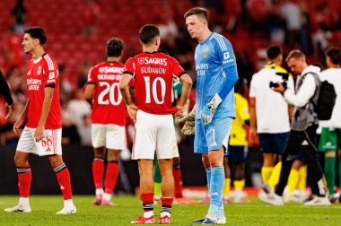 Anatoliy Trubin and Georgiy Sudakov seen during Liga Portugal game between SL Benfica and Gil Vicente FC (Ball Raw Images/ Maciej Rogowski)