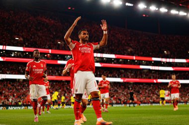 Vangelis Pavlidis seen celebrating after scoring goal during Liga Portugal game between SL Benfica and Gil Vicente FC (Ball Raw Images/ Maciej Rogowski)