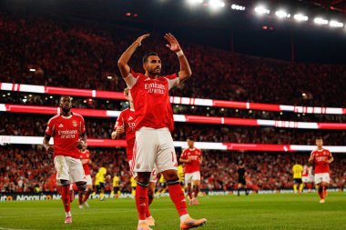 Vangelis Pavlidis seen celebrating after scoring goal during Liga Portugal game between SL Benfica and Gil Vicente FC (Ball Raw Images/ Maciej Rogowski)