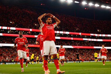 Vangelis Pavlidis seen celebrating after scoring goal during Liga Portugal game between SL Benfica and Gil Vicente FC (Ball Raw Images/ Maciej Rogowski)