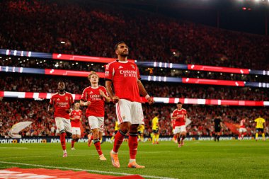 Vangelis Pavlidis seen celebrating after scoring goal during Liga Portugal game between SL Benfica and Gil Vicente FC (Ball Raw Images/ Maciej Rogowski)