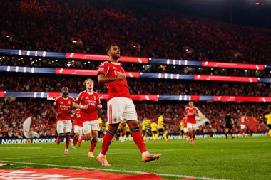 Vangelis Pavlidis seen celebrating after scoring goal during Liga Portugal game between SL Benfica and Gil Vicente FC (Ball Raw Images/ Maciej Rogowski)