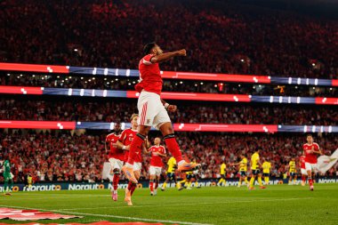 Vangelis Pavlidis seen celebrating after scoring goal during Liga Portugal game between SL Benfica and Gil Vicente FC (Ball Raw Images/ Maciej Rogowski)