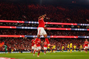 Vangelis Pavlidis seen celebrating after scoring goal during Liga Portugal game between SL Benfica and Gil Vicente FC (Ball Raw Images/ Maciej Rogowski)