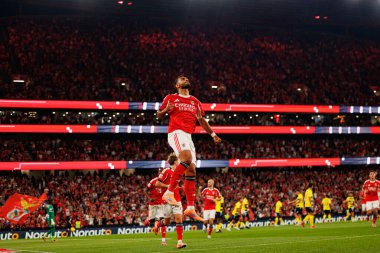 Vangelis Pavlidis seen celebrating after scoring goal during Liga Portugal game between SL Benfica and Gil Vicente FC (Ball Raw Images/ Maciej Rogowski)