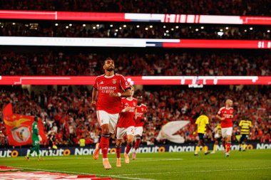 Vangelis Pavlidis seen celebrating after scoring goal during Liga Portugal game between SL Benfica and Gil Vicente FC (Ball Raw Images/ Maciej Rogowski)