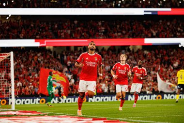 Vangelis Pavlidis seen celebrating after scoring goal during Liga Portugal game between SL Benfica and Gil Vicente FC (Ball Raw Images/ Maciej Rogowski)