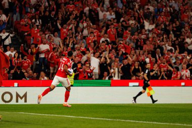 Vangelis Pavlidis seen celebrating after scoring goal during Liga Portugal game between SL Benfica and Gil Vicente FC (Ball Raw Images/ Maciej Rogowski)