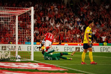 Vangelis Pavlidis seen celebrating after scoring goal during Liga Portugal game between SL Benfica and Gil Vicente FC (Ball Raw Images/ Maciej Rogowski)