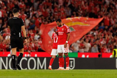 Vangelis Pavlidis seen celebrating after scoring goal during Liga Portugal game between SL Benfica and Gil Vicente FC (Ball Raw Images/ Maciej Rogowski)