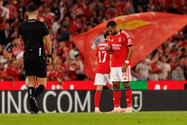Vangelis Pavlidis seen celebrating after scoring goal during Liga Portugal game between SL Benfica and Gil Vicente FC (Ball Raw Images/ Maciej Rogowski)