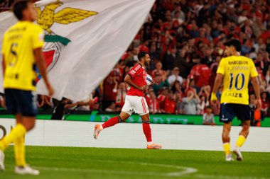 Vangelis Pavlidis seen celebrating after scoring goal during Liga Portugal game between SL Benfica and Gil Vicente FC (Ball Raw Images/ Maciej Rogowski)
