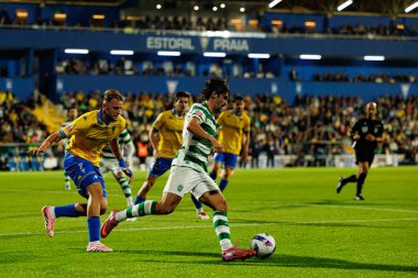 Nodar Lomanidze and Francisco Trincao seen during Liga Portugal game between teams of GD Estoril Praia and Sporting CP at Estadio Antonio Coimbra da Mota (Maciej Rogowski/Ball Raw Images)