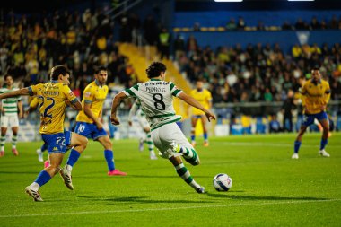 Pedro Carvalho and Pedro Goncalves seen during Liga Portugal game between teams of GD Estoril Praia and Sporting CP at Estadio Antonio Coimbra da Mota (Maciej Rogowski/Ball Raw Images)