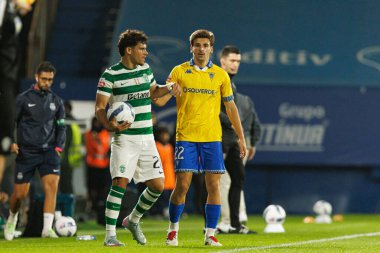 Maximiliano Araujo and Pedro Carvalho seen during Liga Portugal game between teams of GD Estoril Praia and Sporting CP at Estadio Antonio Coimbra da Mota (Maciej Rogowski/Ball Raw Images)