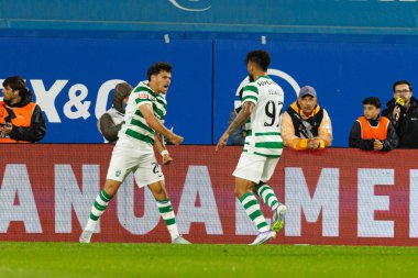 Maximiliano Araujo and Luis Suarez seen during Liga Portugal game between teams of GD Estoril Praia and Sporting CP at Estadio Antonio Coimbra da Mota (Maciej Rogowski/Ball Raw Images)