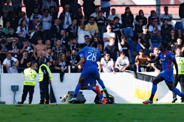 Players of Alverca  seen celebrating after goal from Sandro Lima during Liga Portugal game between teams of FC Alverca and  Vitoria SC (Maciej Rogowski/Ball Raw Images)