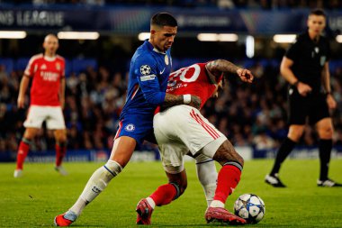Enzo Fernandez and Richard Rios seen during Champions League league phase game between Chelsea FC and  SL Benfica (Maciej Rogowski/ Ball Raw Images)