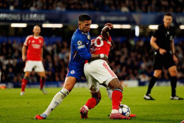 Enzo Fernandez and Richard Rios seen during Champions League league phase game between Chelsea FC and  SL Benfica (Maciej Rogowski/ Ball Raw Images)